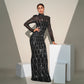 Long Sleeve Round Neck Slim-fit Sequined Banquet Evening Dress - NawdeX