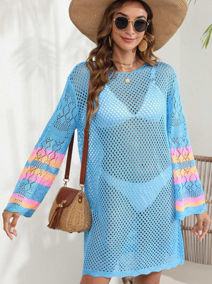 Openwork Contrast Long Sleeve Cover-Up - NawdeX