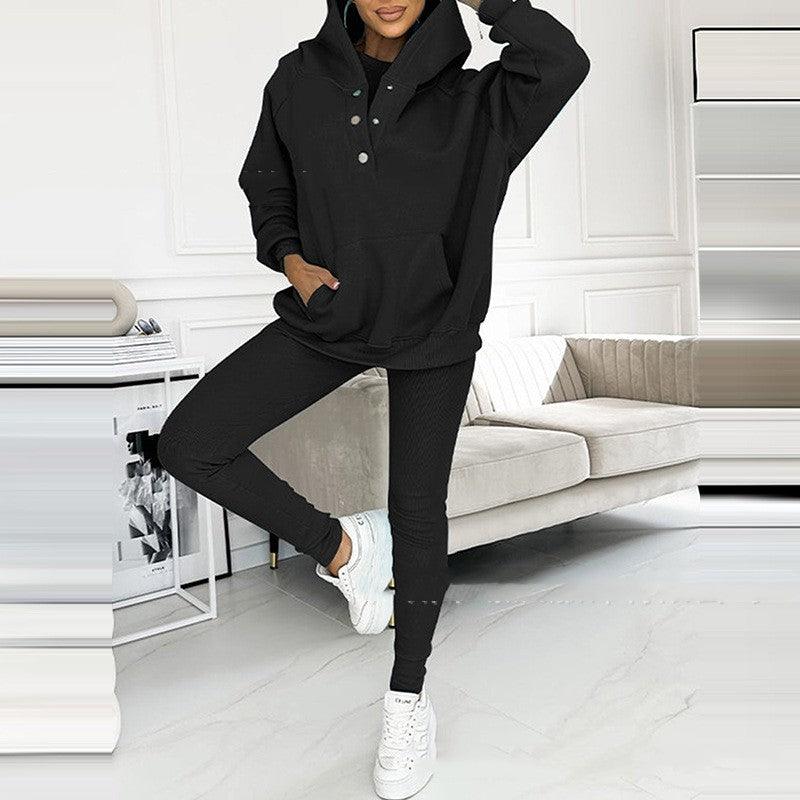 3pcs Women's Sports Loose Hooded  Sweatshirt ,Vest And Slim Trousers - NawdeX