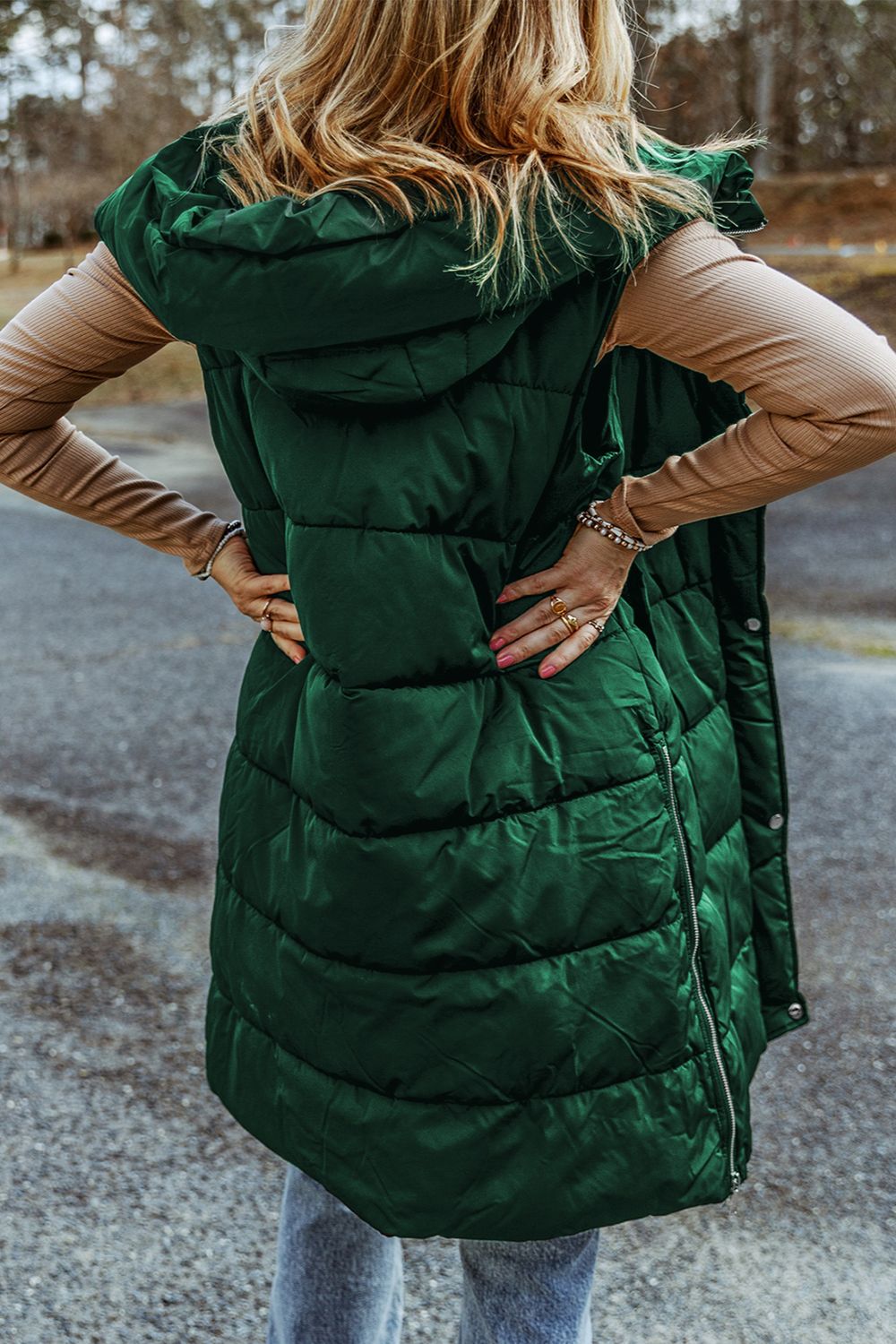 Longline Hooded Sleeveless Puffer Vest - NawdeX