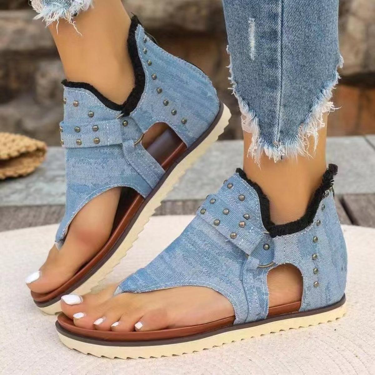 Studded Raw Hem Flat Sandals - NawdeX