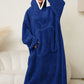 Pocketed Contrast Long Sleeve Hooded Lounge Dress - NawdeX