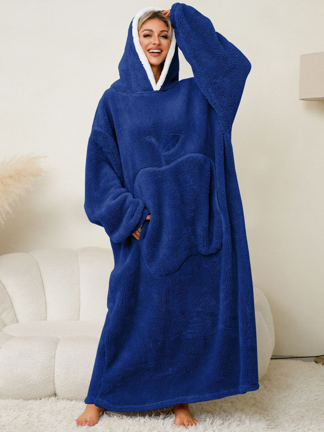 Pocketed Contrast Long Sleeve Hooded Lounge Dress - NawdeX