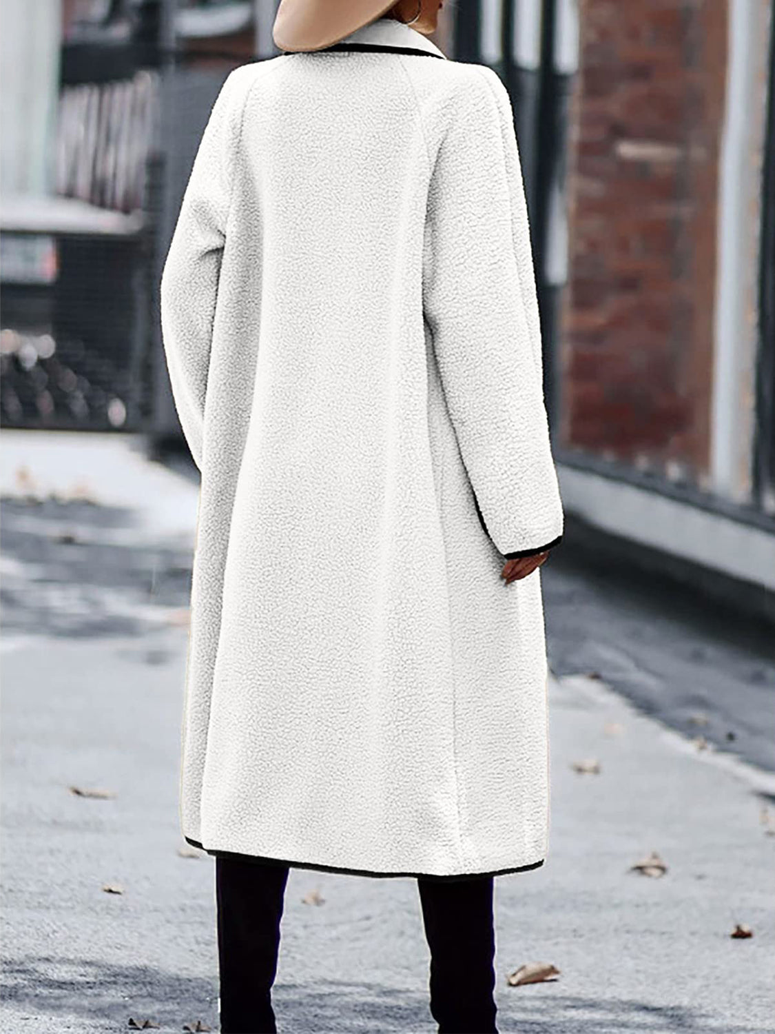 Full Size Contrast Trim Long Sleeve Coat with Pockets - NawdeX