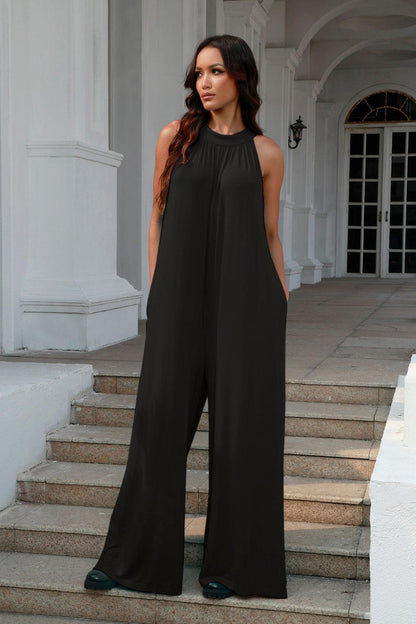 Double Take Full Size Tie Back Cutout Sleeveless Jumpsuit - NawdeX