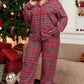 Plus Size Plaid Collared Neck Top and Pants Lounge Set - NawdeX