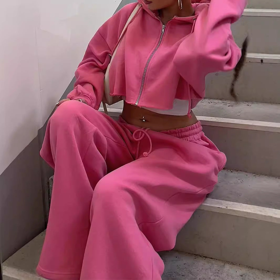 European  Sweater Wide Leg Trousers Suit - NawdeX