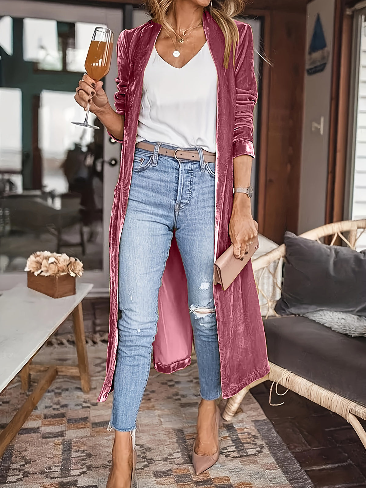 Open Front Long Sleeve Coat - NawdeX