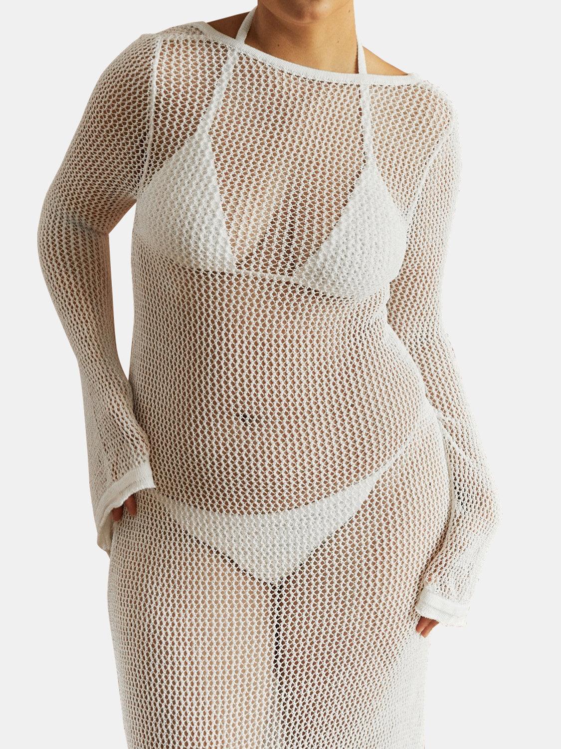 Openwork Backless Flare Sleeve Cover-Up Dress - NawdeX