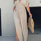 Fashion Bat-sleeved V-neck Slit Dress Summer