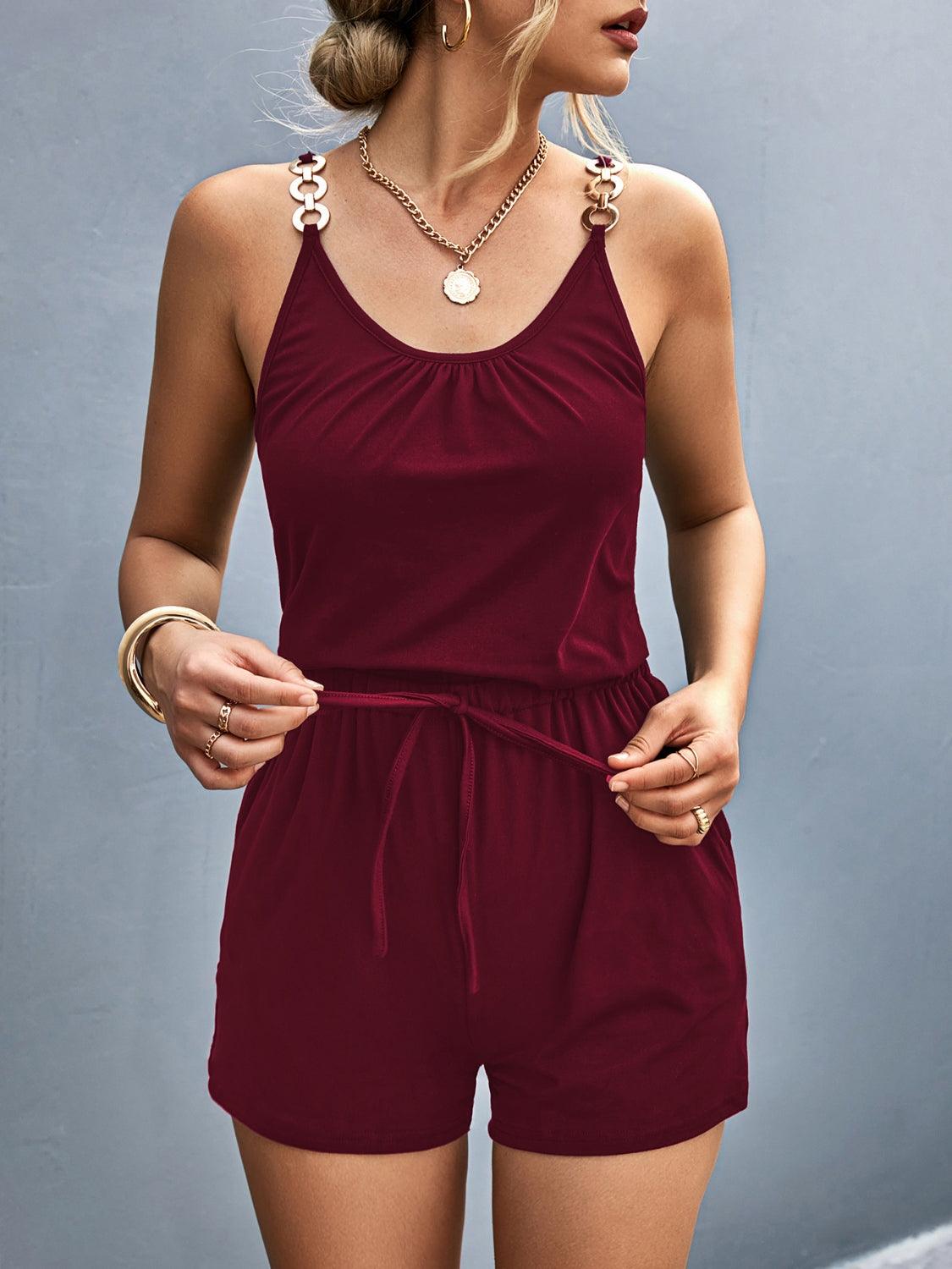 Scoop Neck Romper with Pockets - NawdeX