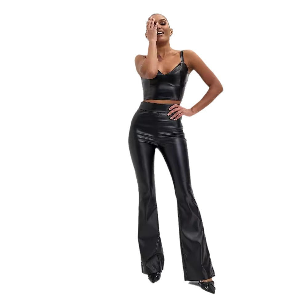 Black Glossy Flared Pants Women - NawdeX