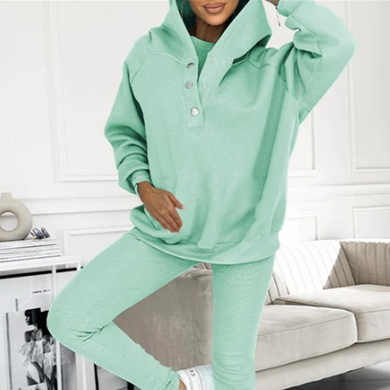 3pcs Women's Sports Loose Hooded  Sweatshirt ,Vest And Slim Trousers - NawdeX