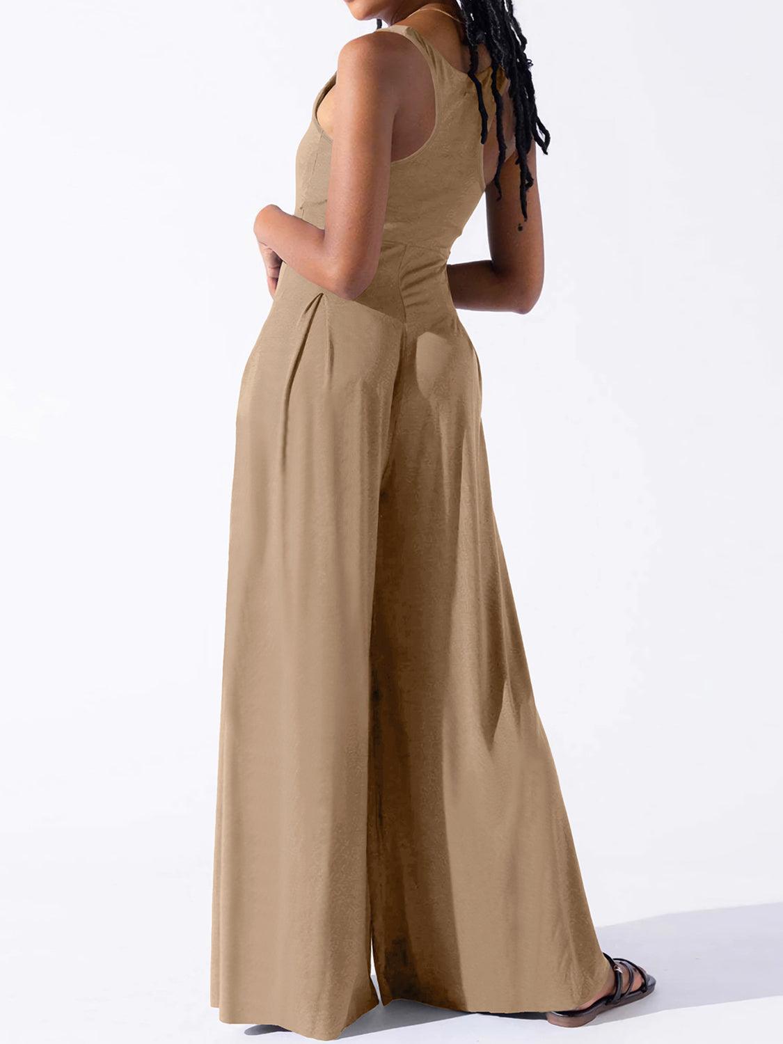 Square Neck Wide Strap Jumpsuit - NawdeX