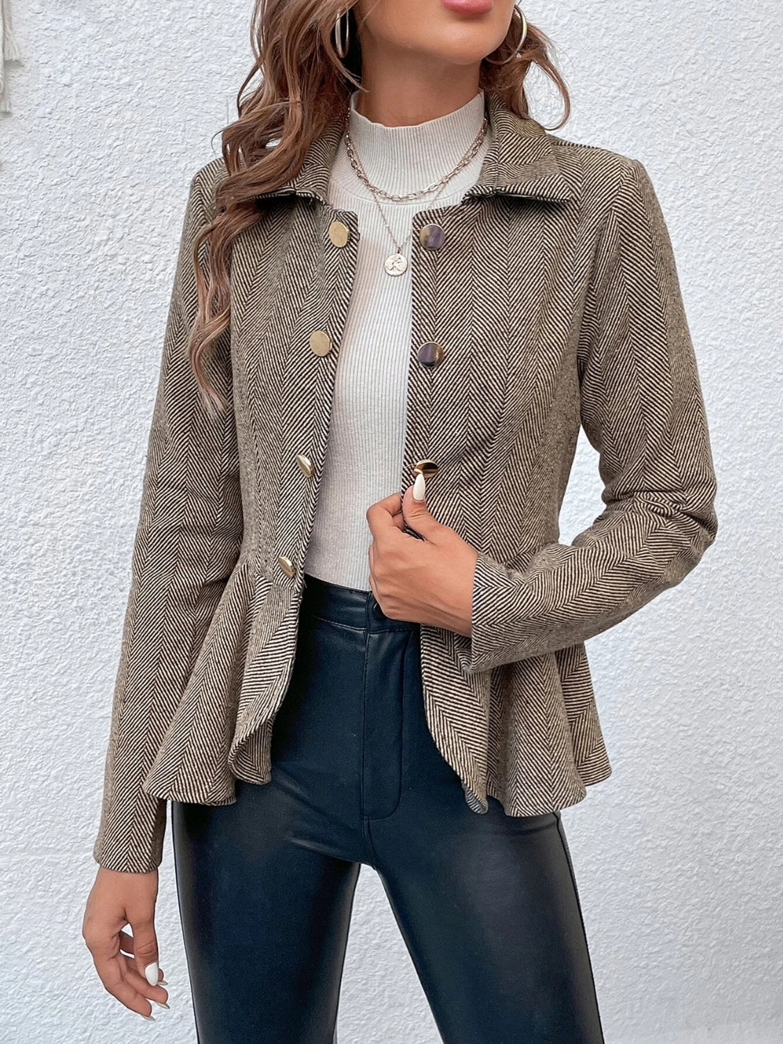 Ruffle Hem Collared Blazer - NawdeX