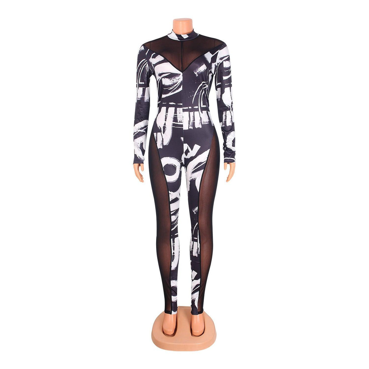 Skinny Mesh Stitching Jumpsuit Women - NawdeX