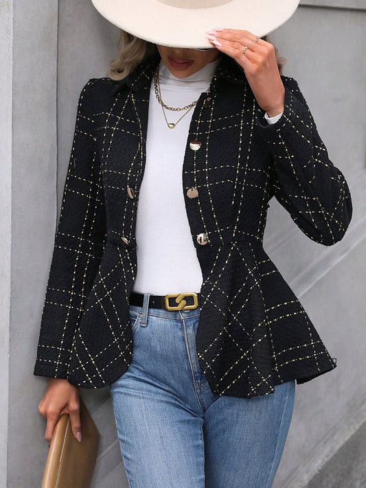 Ruffle Hem Collared Blazer - NawdeX