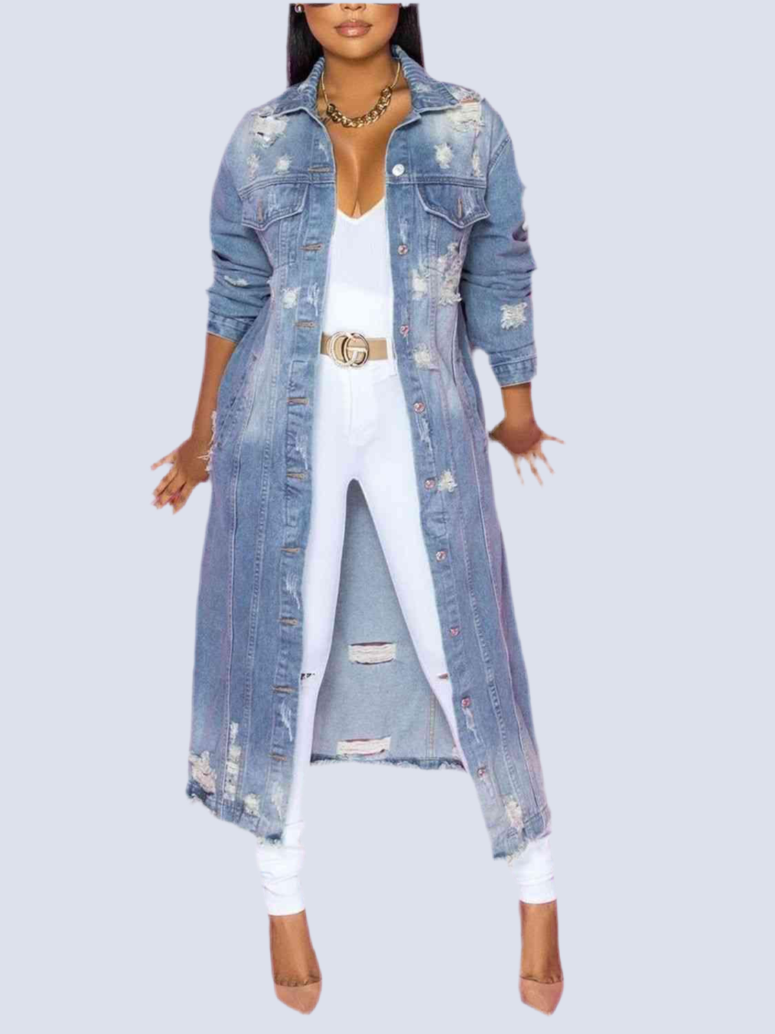 Long Sleeve Raw Hem Denim Jacket - NawdeX