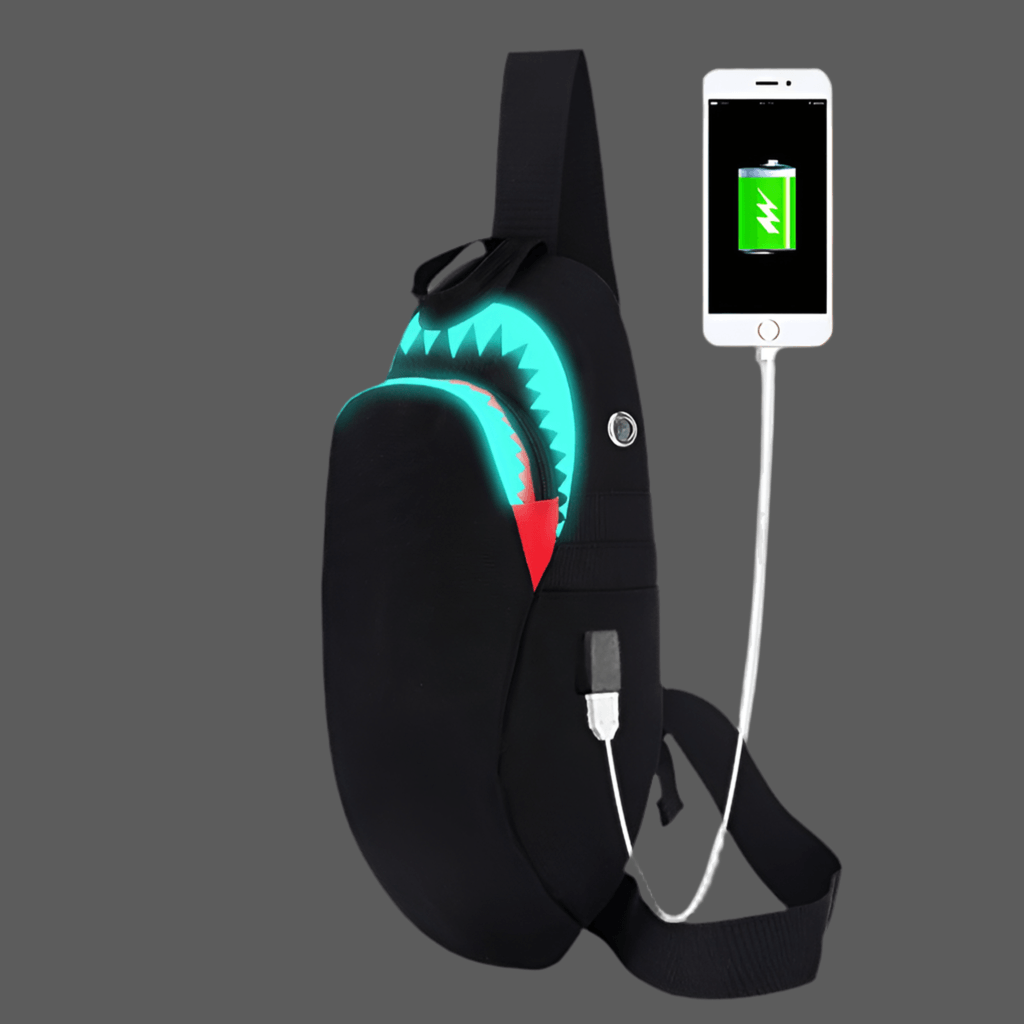 Men Anti Theft USB Rechargeable Luminous Shark Crossbody Bag - NawdeX
