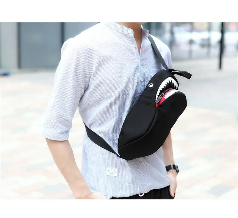 Men Anti Theft USB Rechargeable Luminous Shark Crossbody Bag - NawdeX