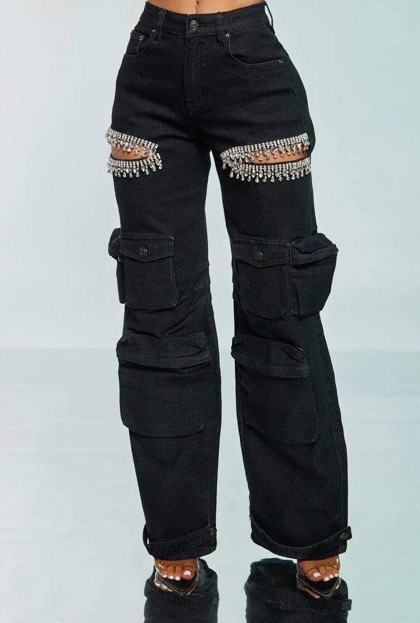 Hollow-out Diamond Stretch Jeans - NawdeX