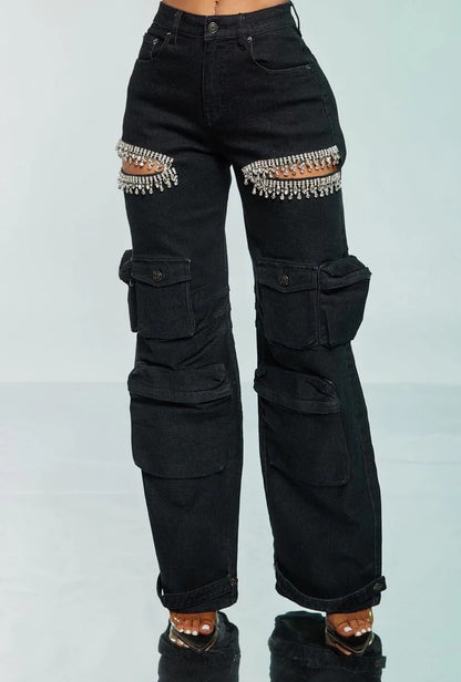 Hollow-out Diamond Stretch Jeans - NawdeX