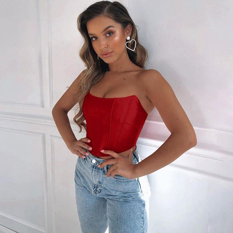 Sexy Backless Midriff Slim Strapless Women Backless Bare Midriff Slim Fit Tube Top Women - NawdeX
