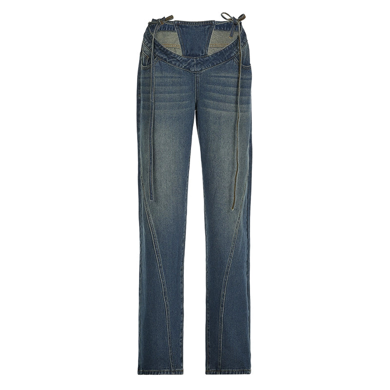 Distressed Tied Slim Fit  Cutout Denim - NawdeX