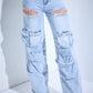 Hollow-out Diamond Stretch Jeans - NawdeX