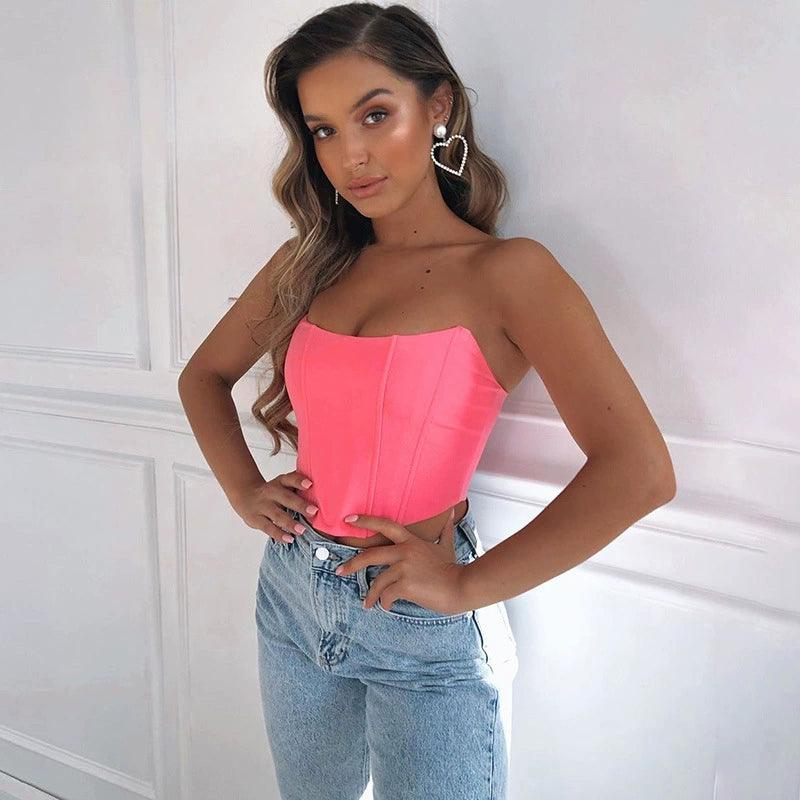 Sexy Backless Midriff Slim Strapless Women Backless Bare Midriff Slim Fit Tube Top Women - NawdeX