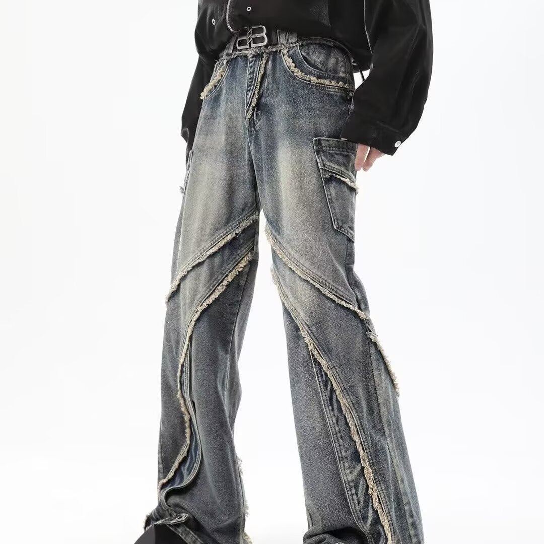 Men's Frayed Stitching Jeans