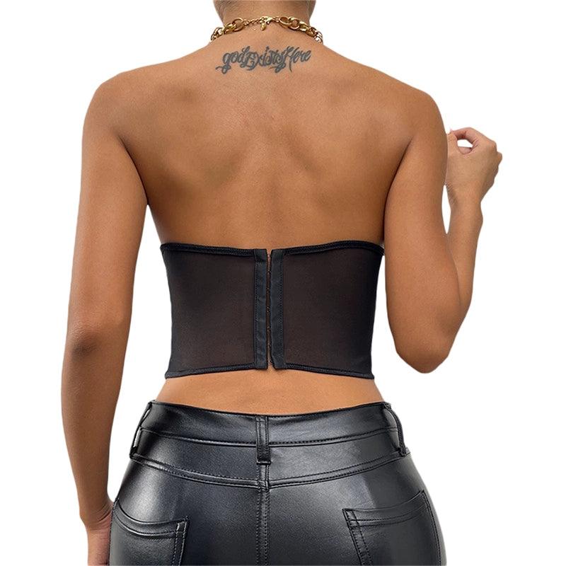 Sexy Mesh Slim Fit off Shoulder Wrap Chest Mesh Slim Fit off-Shoulder Tube Top Women - NawdeX