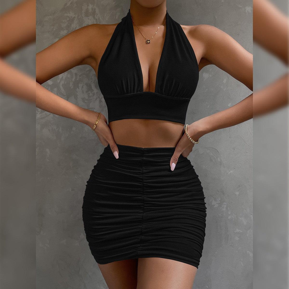 Women's Halter Lace-up Hip Skirt Two-piece Set - NawdeX
