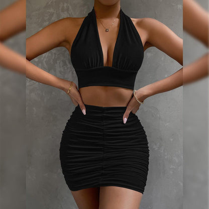 Women's Halter Lace-up Hip Skirt Two-piece Set - NawdeX