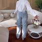 Hollow-out Diamond Stretch Jeans - NawdeX