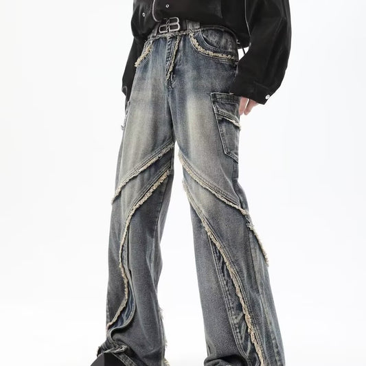 Men's Frayed Stitching Jeans
