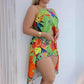 Holiday Floral Print Sexy Halter Front Slit Suspender Top Shorts Suit Non-positioning - NawdeX