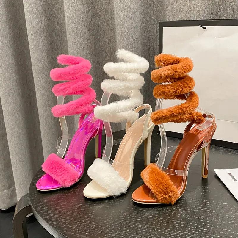 Furry Serpentine Gladiator Sandals - NawdeX