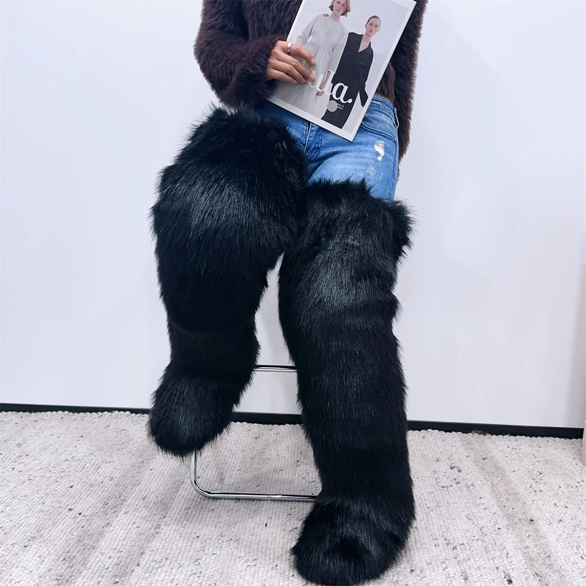 Mongolian Thigh High Faux Fur Boots - NawdeX