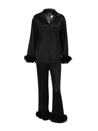 Elegant Feather Trim Pjs - NawdeX