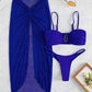 Mermaid 3 Pieces Solid Bikini With Beach Skirt - NawdeX