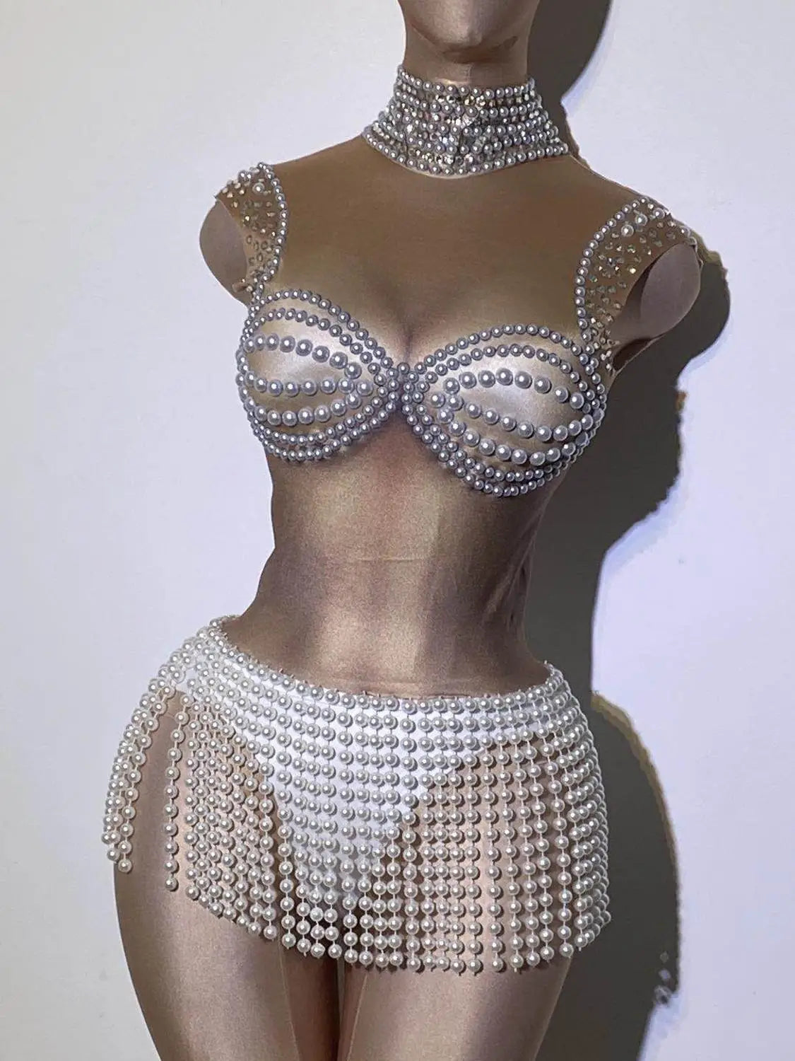 White Pearl Fringe Stones Costume - NawdeX
