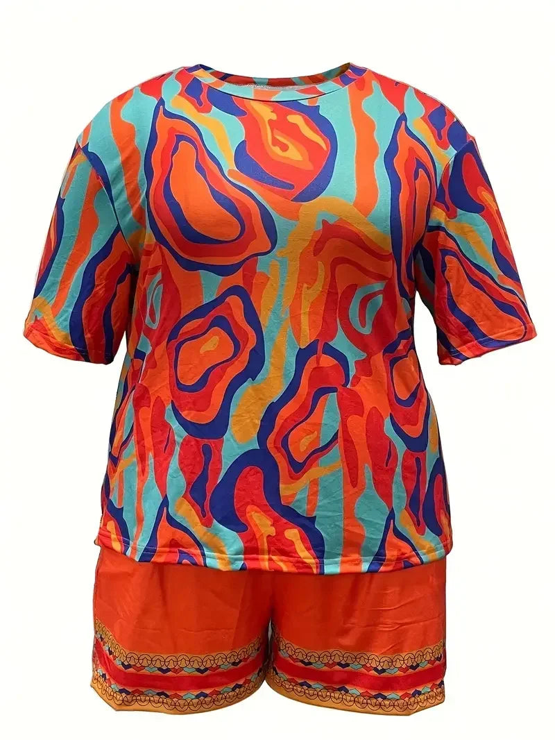 Plus Size  Colorful Abstract Print Pajama Set