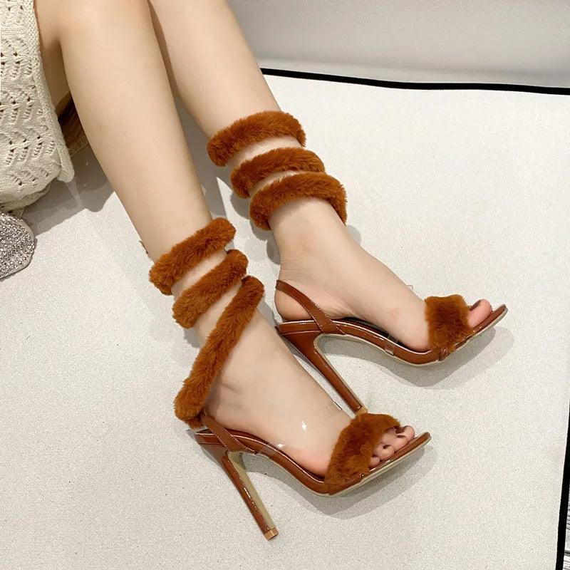 Furry Serpentine Gladiator Sandals - NawdeX