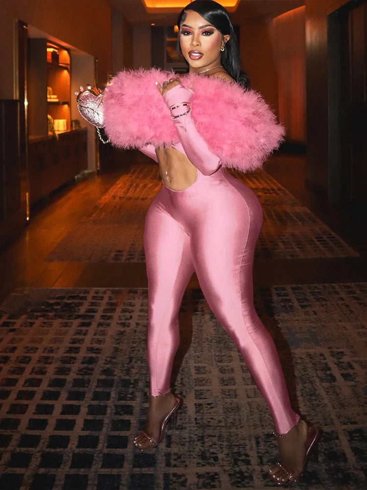 Girlfriend Furry Shawl Jumpsuit