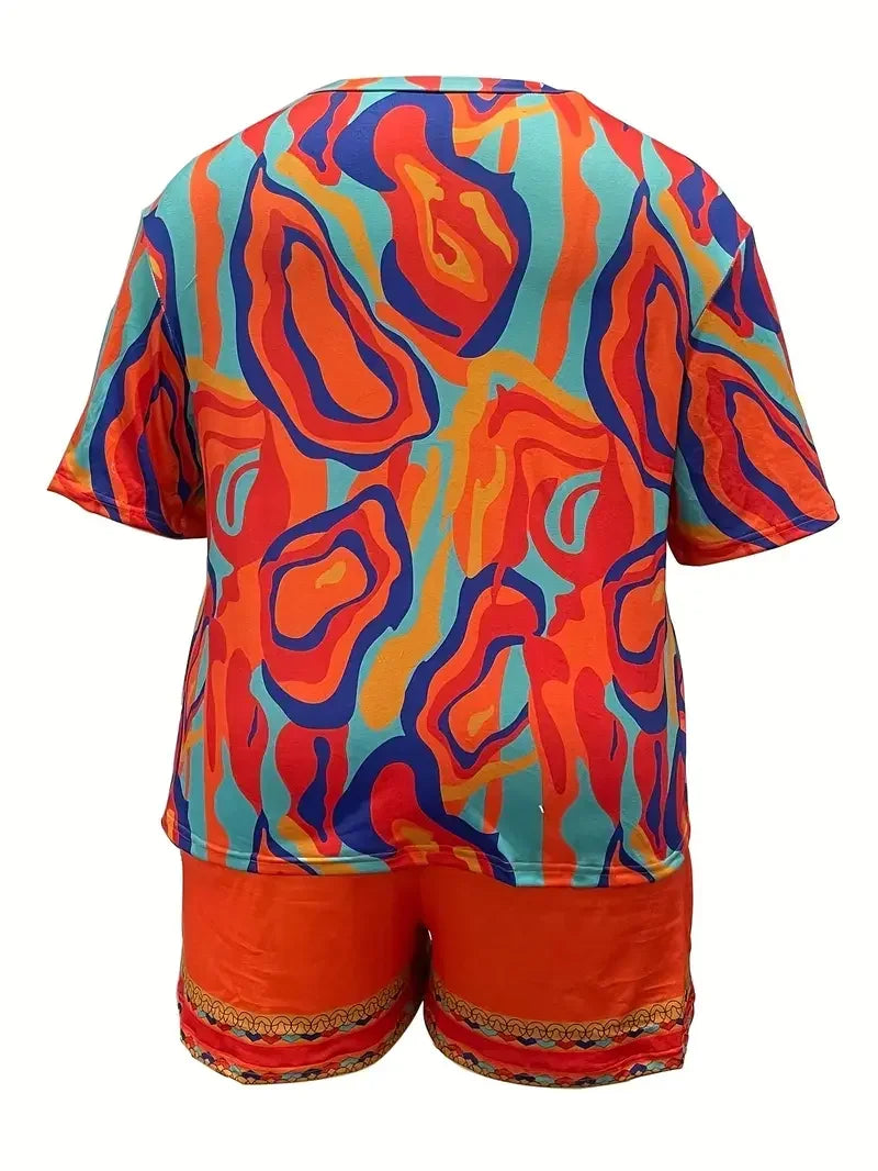 Plus Size  Colorful Abstract Print Pajama Set