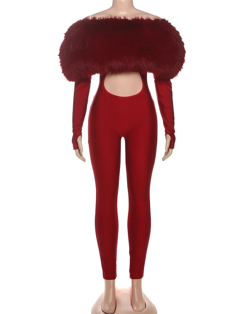 Girlfriend Furry Shawl Jumpsuit