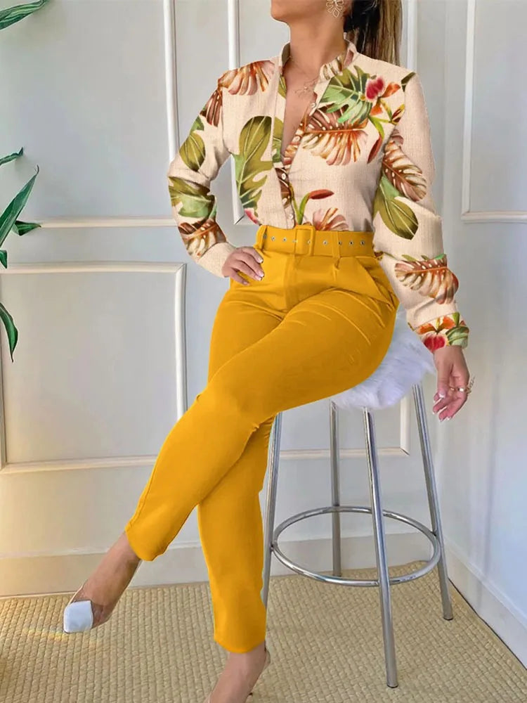 Slim Retro Trousers Two Piece Set With Belt - NawdeX