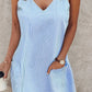 Blue and White Striped sleeveless V- Neck dress