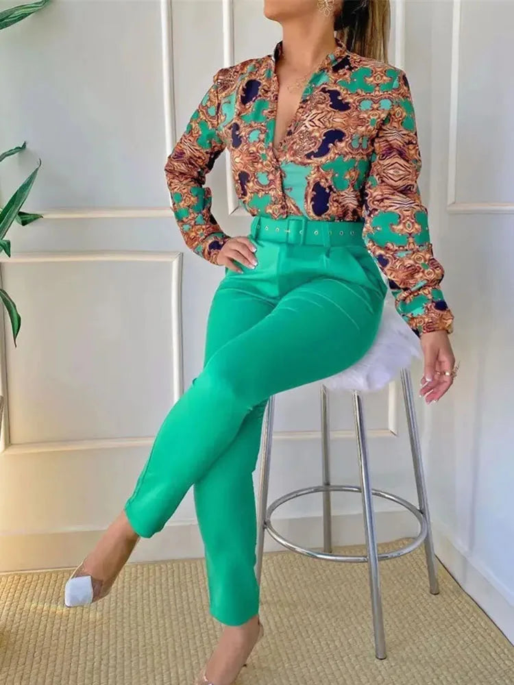 Slim Retro Trousers Two Piece Set With Belt - NawdeX